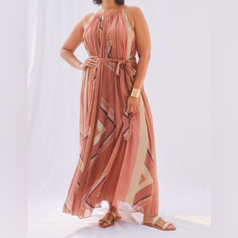 ✨ Anthropologie Nikita Mhaisalkar Abstract Halter Maxi Dress AS SEEN ON TV ✨ - Picture 3 of 9